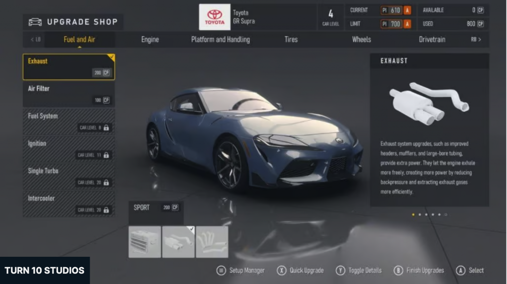 Forza Motorsport car upgrade system