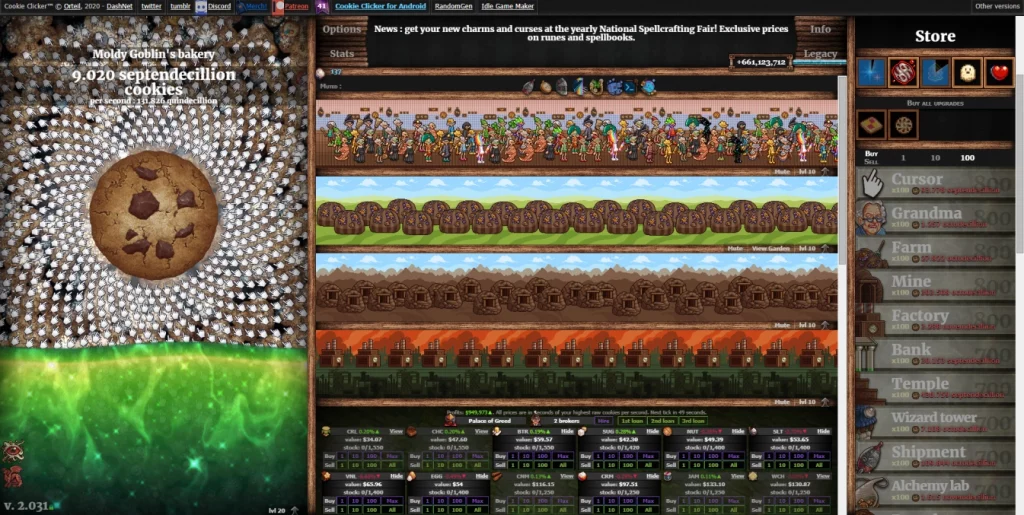 Cookie clicker browser game screenshot with cookies